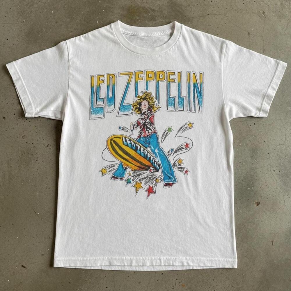 Gildan Men White T-Shirt, White Led.Zeppelin Graphic Tee